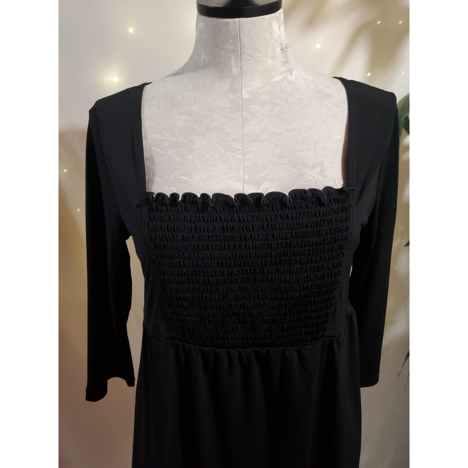 Vtg Y2k Ab Studio Nwt Womens Smocked Babydoll Square Neck Top M Whimsigoth Black — image 5 of 8